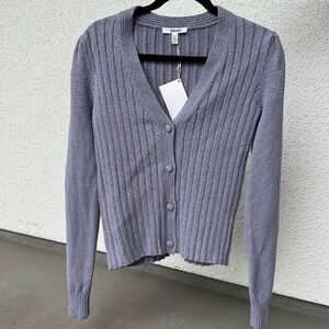 Splendid Cardigan Sweater Ribbed‎ Knit Button Front Long Sleeve Lilac S NWT